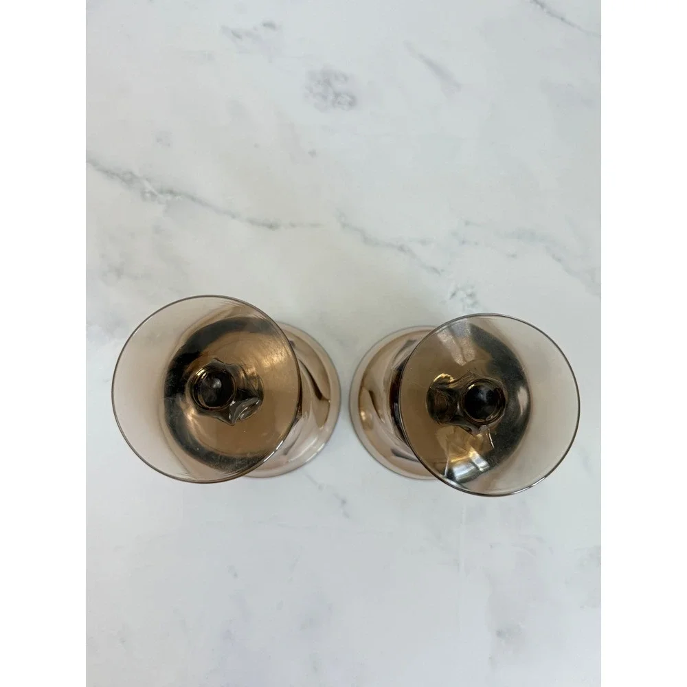 VTG Pair (2) Fostoria Jamestown Brown Swirl Water Goblets 5 7/8